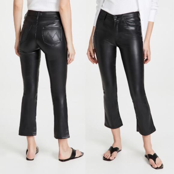 MOTHER | High Waisted Rider Ankle Black Faux Leather Jeans Wax On Wax Off 24 - Picture 15 of 16